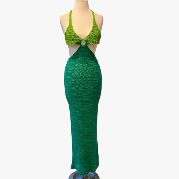 Peppermayo Dresses & Skirts - Peppermayo Haven Crochet Cut-Out Maxi Dress Green Two-Tone Size S/M